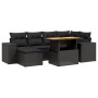 Set de comedor de jardín 7 pzas y cojines ratán sintético negro