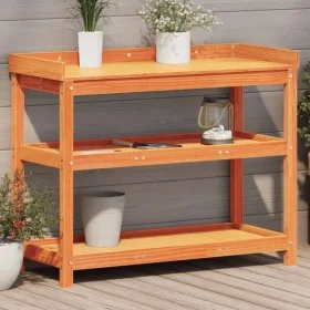 Plantation table with brown pine wood shelves 108x45x86.5 cm by , Pot stands - Ref: Foro24-844639, Price: 109,37 €, Discount: %