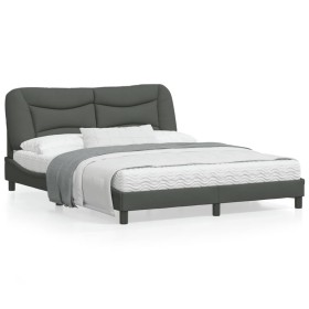 Bed frame with LED lights dark gray fabric 160x200 cm by , Beds and slatted bases - Ref: Foro24-3213712, Price: 265,14 €, Dis...