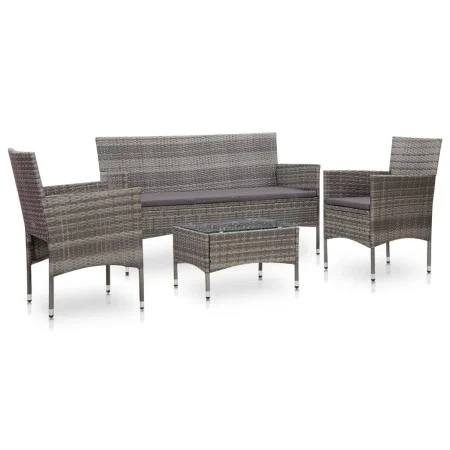 Set de muebles de jardín 4 pzas y cojines ratán sintético gris de vidaXL, Conjuntos de jardín - Ref: Foro24-45890, Precio: 24...