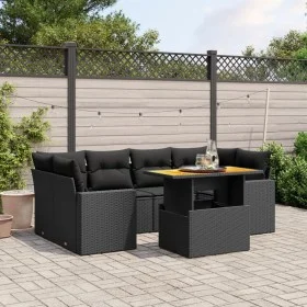 Set de comedor de jardín 7 pzas y cojines ratán sintético negro by , Garden sets - Ref: Foro24-3271209, Price: 500,37 €, Disc...