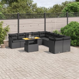 Set de sofás de jardín 11 pzas y cojines ratán sintético negro by , Garden sets - Ref: Foro24-3271041, Price: 726,28 €, Disco...