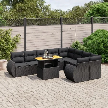 Set de sofás de jardín 10 pzas cojines ratán sintético negro by , Garden sets - Ref: Foro24-3272350, Price: 693,84 €, Discoun...
