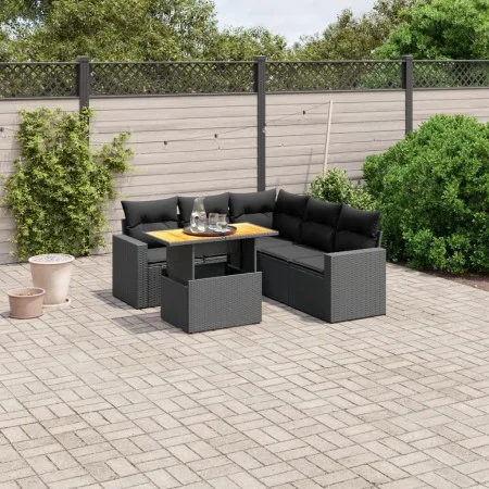 Set de sofás de jardín 6 piezas y cojines ratán sintético negro by , Garden sets - Ref: Foro24-3271307, Price: 429,03 €, Disc...