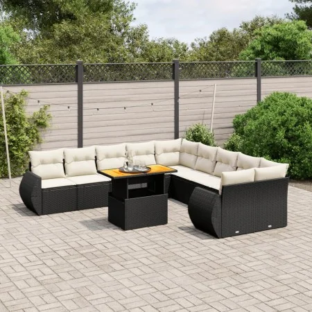 Set de sofás de jardín 11 pzas y cojines ratán sintético negro by , Garden sets - Ref: Foro24-3272386, Price: 766,38 €, Disco...