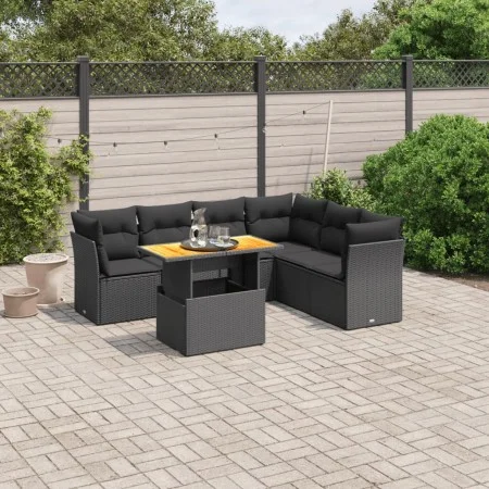 Garten-Essgruppe 7-teilig mit schwarzen Polstern aus synthetischem Rattan. von , Gartensets - Ref: Foro24-3270845, Preis: 489...