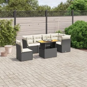 Set de comedor de jardín 7 pzas y cojines ratán sintético negro by , Garden sets - Ref: Foro24-3270853, Price: 453,35 €, Disc...