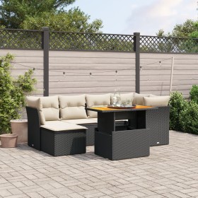 Set de comedor de jardín 7 pzas y cojines ratán sintético negro de , Conjuntos de jardín - Ref: Foro24-3270937, Precio: 430,5...