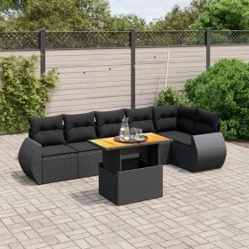 Set de comedor de jardín 7 pzas y cojines ratán sintético negro by , Garden sets - Ref: Foro24-3272203, Price: 523,07 €, Disc...