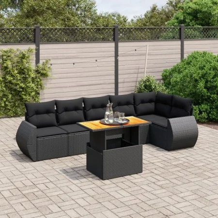 Set de comedor de jardín 7 pzas y cojines ratán sintético negro de , Conjuntos de jardín - Ref: Foro24-3272203, Precio: 521,9...
