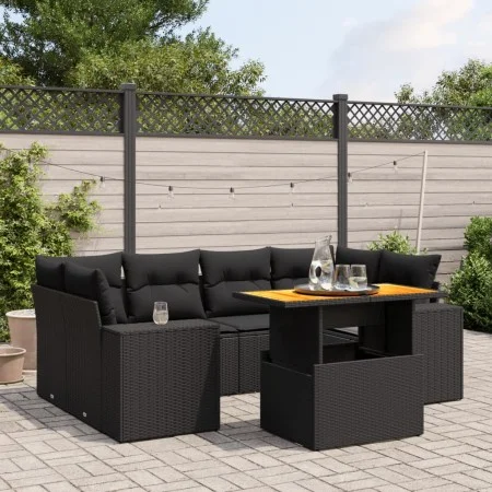 Set de comedor de jardín 7 pzas y cojines ratán sintético negro de , Conjuntos de jardín - Ref: Foro24-3272532, Precio: 544,4...