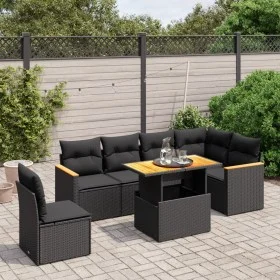 Set de comedor de jardín 7 pzas y cojines ratán sintético negro by , Garden sets - Ref: Foro24-3273099, Price: 489,32 €, Disc...