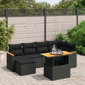 Set de comedor de jardín 7 pzas y cojines ratán sintético negro by , Garden sets - Ref: Foro24-3273176, Price: 469,27 €, Disc...