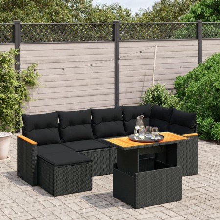 Set de comedor de jardín 7 pzas y cojines ratán sintético negro by , Garden sets - Ref: Foro24-3273176, Price: 461,07 €, Disc...