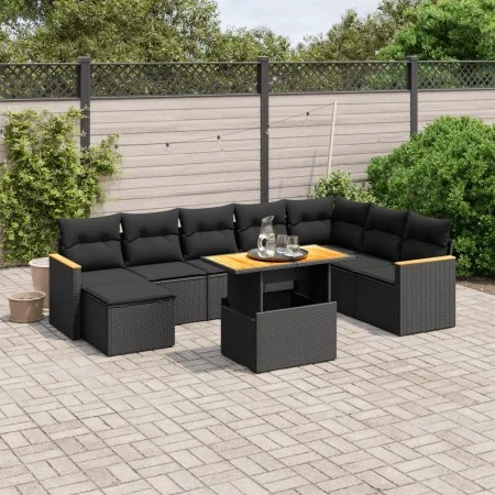 8-teiliges Gartensofa-Set und Kissen aus schwarzem Kunststoff-Rattan. von , Gartensets - Ref: Foro24-3273211, Preis: 581,65 €...
