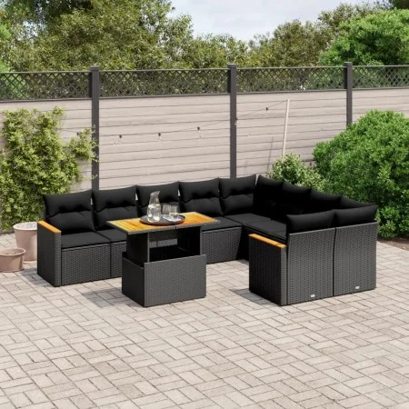 Set de sofás de jardín 10 pzas cojines ratán sintético negro by , Garden sets - Ref: Foro24-3273232, Price: 659,92 €, Discoun...