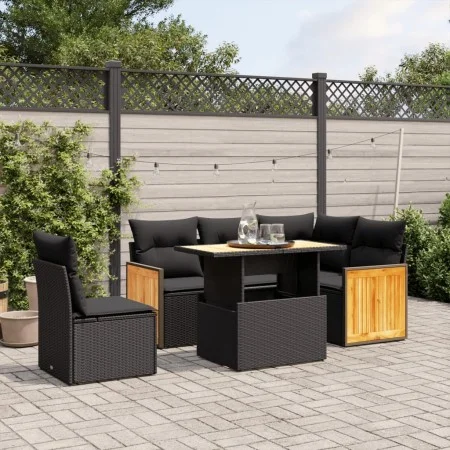 Set de sofás de jardín 6 piezas y cojines ratán sintético negro de , Conjuntos de jardín - Ref: Foro24-3273960, Precio: 428,6...