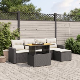 6-teiliges Gartensofa-Set und Kissen aus schwarzem Kunststoff-Rattan. von , Gartensets - Ref: Foro24-3275583, Preis: 377,69 €...