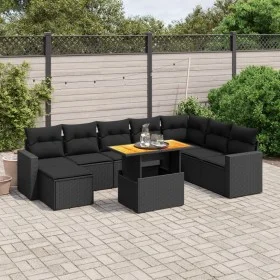 Set de sofás de jardín 8 piezas y cojines ratán sintético negro by , Garden sets - Ref: Foro24-3275624, Price: 598,04 €, Disc...