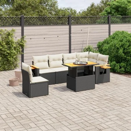Set de comedor de jardín 7 pzas y cojines ratán sintético negro by , Garden sets - Ref: Foro24-3273541, Price: 472,36 €, Disc...