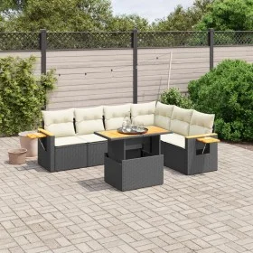 Set de comedor de jardín 7 pzas y cojines ratán sintético negro de , Conjuntos de jardín - Ref: Foro24-3273534, Precio: 472,3...