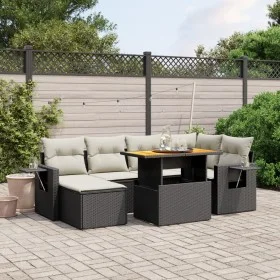 Set de comedor de jardín 7 pzas y cojines ratán sintético negro by , Garden sets - Ref: Foro24-3275702, Price: 456,39 €, Disc...