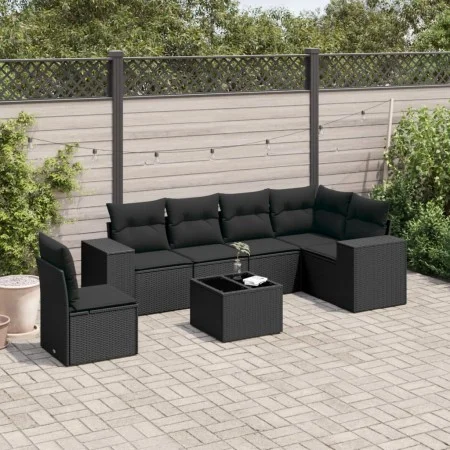 Garten-Essgruppe 7-teilig mit schwarzen Polstern aus synthetischem Rattan. von , Gartensets - Ref: Foro24-3254972, Preis: 470...