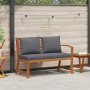 Banco de jardín madera de acacia y cojines gris oscuro 114,5 cm