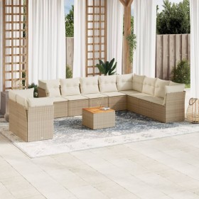 Set de sofás de jardín 11pzas con cojines ratán sintético beige by , Garden sets - Ref: Foro24-3256051, Price: 731,97 €, Disc...