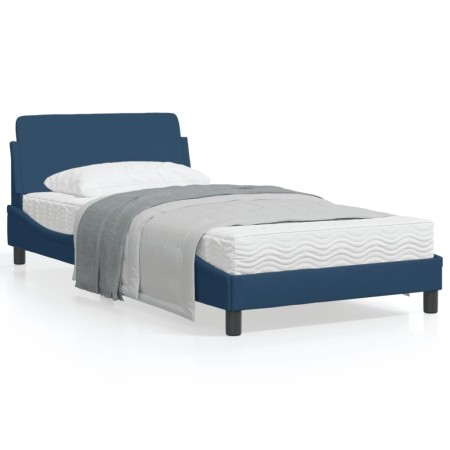 Bed frame with blue fabric headboard 100x200 cm by , Beds and slatted bases - Ref: Foro24-373131, Price: 134,92 €, Discount: %