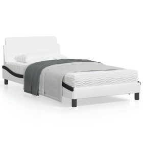 Bed frame with white and black synthetic leather headboard by , Beds and slatted bases - Ref: Foro24-373144, Price: 113,39 €,...