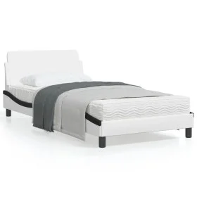 Bed frame with white and black synthetic leather headboard by , Beds and slatted bases - Ref: Foro24-373144, Price: 111,68 €,...