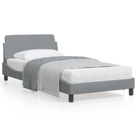 Estructura de cama con cabecero de tela gris claro 100x200 cm