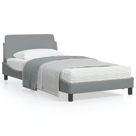 Bed frame with light gray fabric headboard 100x200 cm by , Beds and slatted bases - Ref: Foro24-373125, Price: 103,04 €, Disc...
