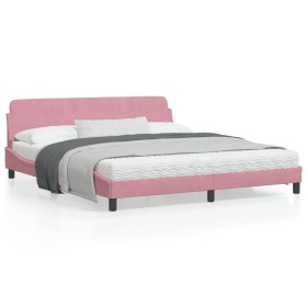 Estructura de cama con cabecero de terciopelo rosa 180x200 cm