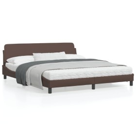 Bed frame with brown synthetic leather headboard 180x200 cm by , Beds and slatted bases - Ref: Foro24-373240, Price: 160,43 €...