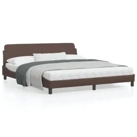 Bed frame with brown synthetic leather headboard 180x200 cm by , Beds and slatted bases - Ref: Foro24-373240, Price: 193,50 €...