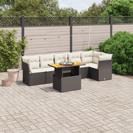 Garten-Essgruppe 7-teilig mit schwarzen Polstern aus synthetischem Rattan. von , Gartensets - Ref: Foro24-3270839, Preis: 453...
