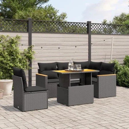 6-teiliges Gartensofa-Set und Kissen aus schwarzem Kunststoff-Rattan. von , Gartensets - Ref: Foro24-3273078, Preis: 426,08 €...