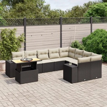 Set de sofás de jardín 10 pzas cojines ratán sintético negro by , Garden sets - Ref: Foro24-3272799, Price: 642,18 €, Discoun...
