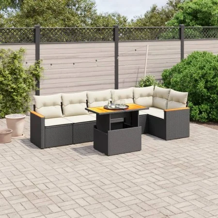Set de comedor de jardín 7 pzas y cojines ratán sintético negro by , Garden sets - Ref: Foro24-3273086, Price: 452,52 €, Disc...