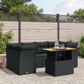 Set de comedor de jardín 7 pzas y cojines ratán sintético negro by , Garden sets - Ref: Foro24-3270684, Price: 488,83 €, Disc...