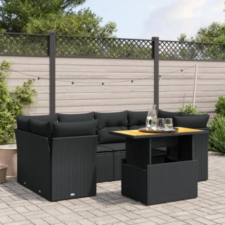 Set de comedor de jardín 7 pzas y cojines ratán sintético negro by , Garden sets - Ref: Foro24-3270684, Price: 489,78 €, Disc...