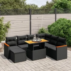 8-teiliges Gartensofa-Set und Kissen aus schwarzem Kunststoff-Rattan. von , Gartensets - Ref: Foro24-3276051, Preis: 537,54 €...
