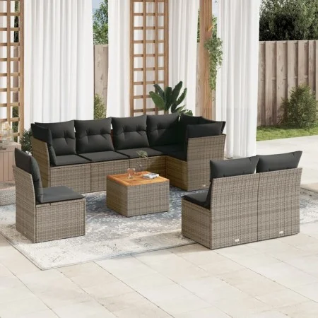Gartenmöbel-Set 9-teilig mit grauen Polstern aus synthetischem Rattan von , Gartensets - Ref: Foro24-3256018, Preis: 522,02 €...