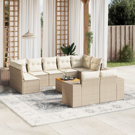 Gartensofa-Set mit 10-teiligen beigen Kissen aus synthetischem Rattan. von , Gartensets - Ref: Foro24-3257927, Preis: 730,77 ...