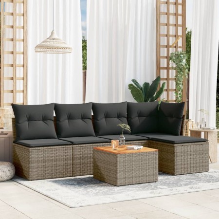 Set de muebles de jardín 6 pzas y cojines ratán sintético gris by , Garden sets - Ref: Foro24-3255934, Price: 327,32 €, Disco...