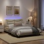 Estructura de cama con luces LED tela crema 140x190 cm