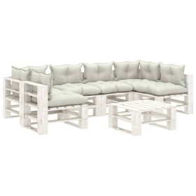 Set muebles de palets para jardín 7 pzas madera cojines beige