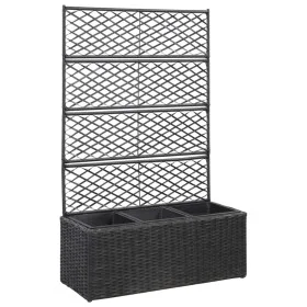 Mesh and flowerbed with 3 black synthetic rattan pots 83x30x130 cm by vidaXL, Pots and planters - Ref: Foro24-46932, Price: 1...